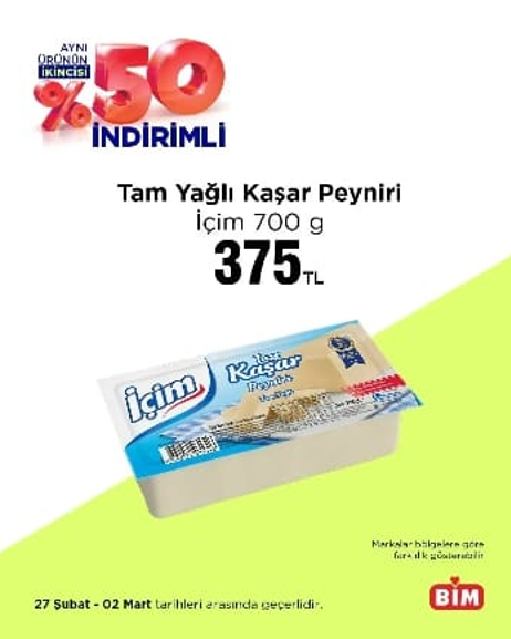 İçim Tam Yağlı Kaşar Peyniri 700 Gr